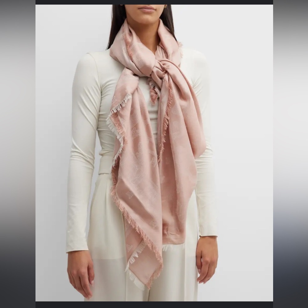 New Max Mara Gastone Jacquard Silk Cotton Pink Scarf